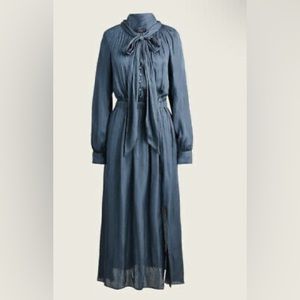 J. Crew Long Sleeve Featherweight Satin Tie Neck Dress